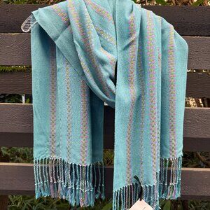 Blue Hand Woven Bamboo Scarf Boho